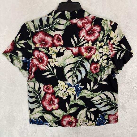 Vintage Bill Blass 100% Pure Silk Hawaiian Button Down Shirt Size M Hibiscus 90s - Picture 11 of 13